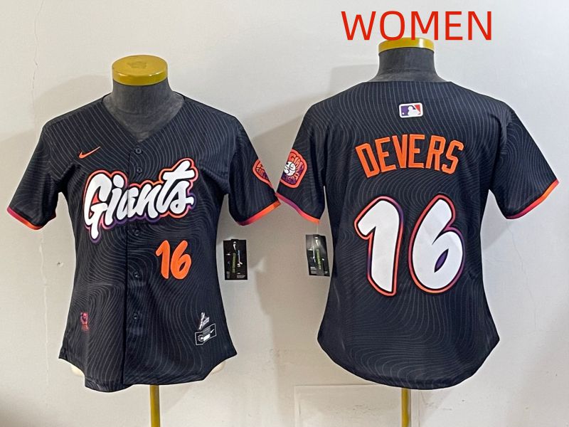 Women 2025 San Francisco Giants #16 Devers Black Joint Name Nike MLB Jersey style 02->women mlb jersey->Women Jersey